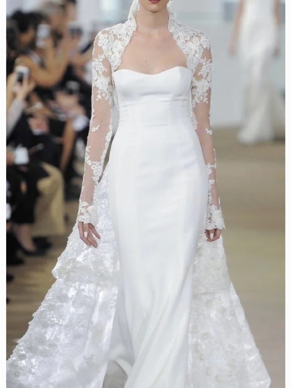 Elegant White Strapless Wedding Gown with Lace Overlay